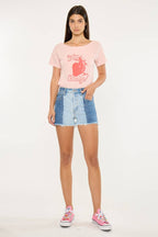 Kan Can Two-Tone Color Block Ultra High-Rise Western Denim Shorts — 11" Rise with Raw Frayed Hem - medium and large remain