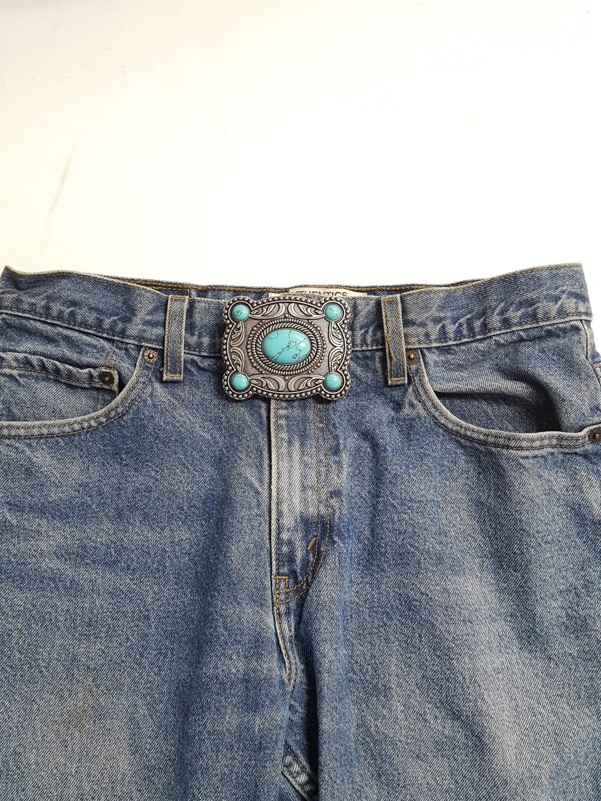 "Western Skies" Faux Turquoise Belt Buckle — Dark Antique Silver Finish (Buckle Only)