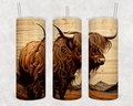 Woodgrain Highland Cow - Western 20oz Skinny Tumbler