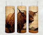 Woodgrain Highland Cow - Western 20oz Skinny Tumbler